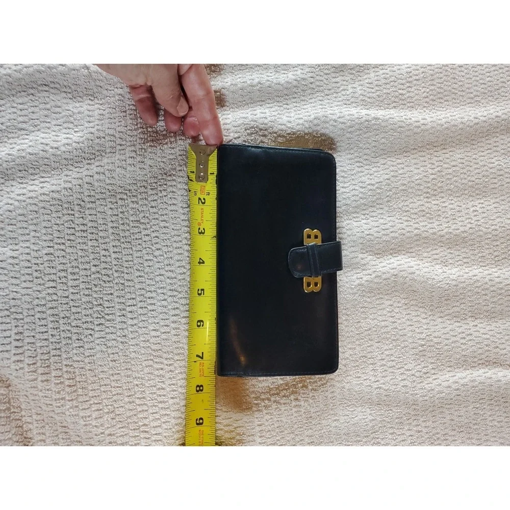 Bally Vtg Black Leather Kisslock Bifold Wallet Women Double B Logo Made In Italy